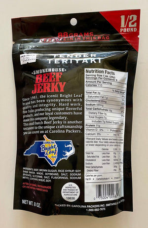 Bright Leaf Beef Jerky- Tender Teriyaki (1/2 Pound Bags)