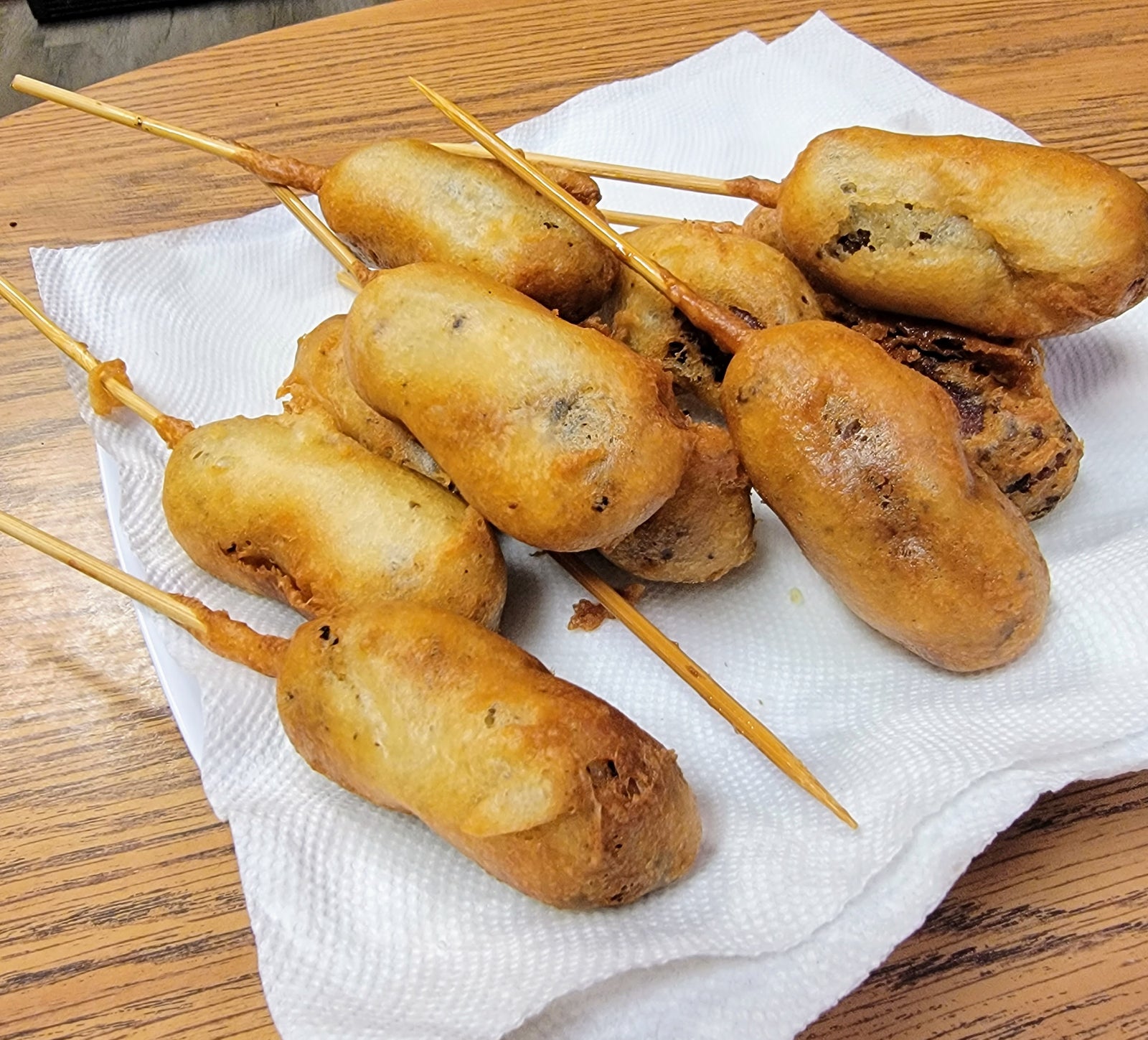 Bright Leaf Deep Fried Goodness on a Stick (Fresh Sausage and Bacon)