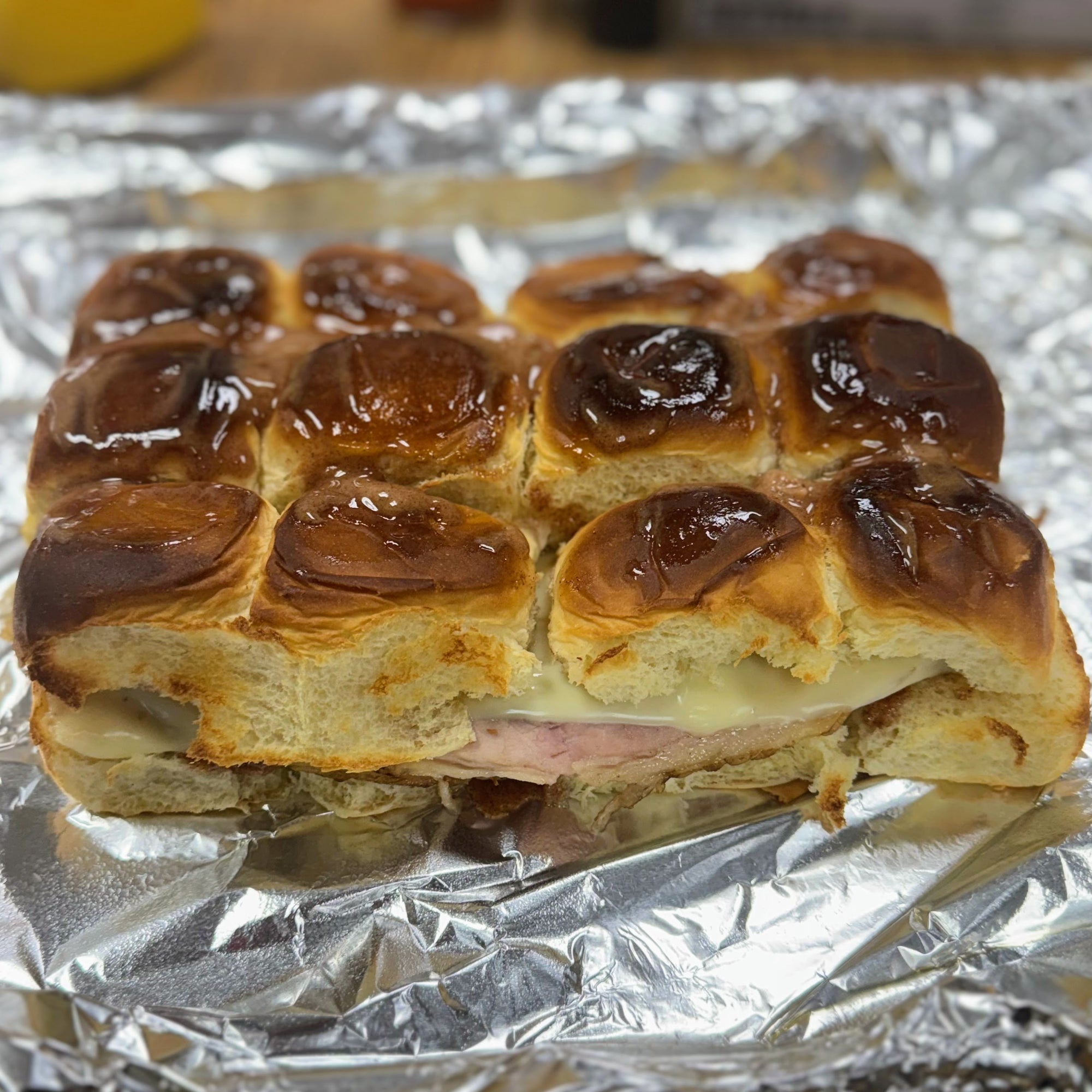 Bright Leaf Leftover Ham Sliders with Cinnamon Sugar Butter, Cheese & Hot Honey