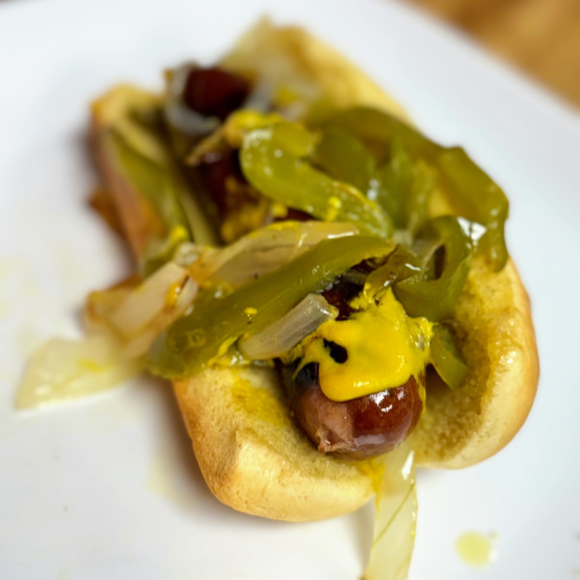 Bright Leaf Smoked Sausage Dog with Peppers and Onions