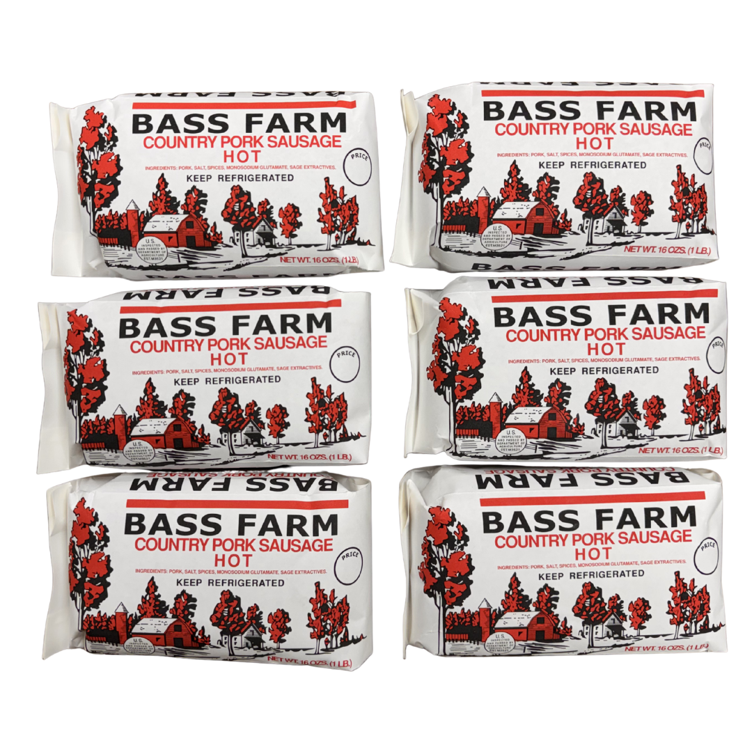 Bass Farm Hot Sausage - 6 Pack (6 x 1 lb. Packs)