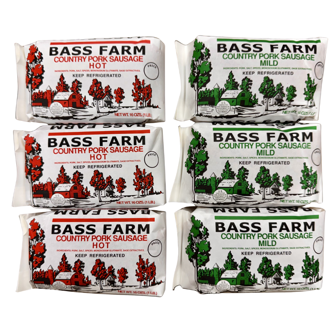Bass Farm Hot & Mild Sausage - 6 Pack (6 x 1 lb. Packs)