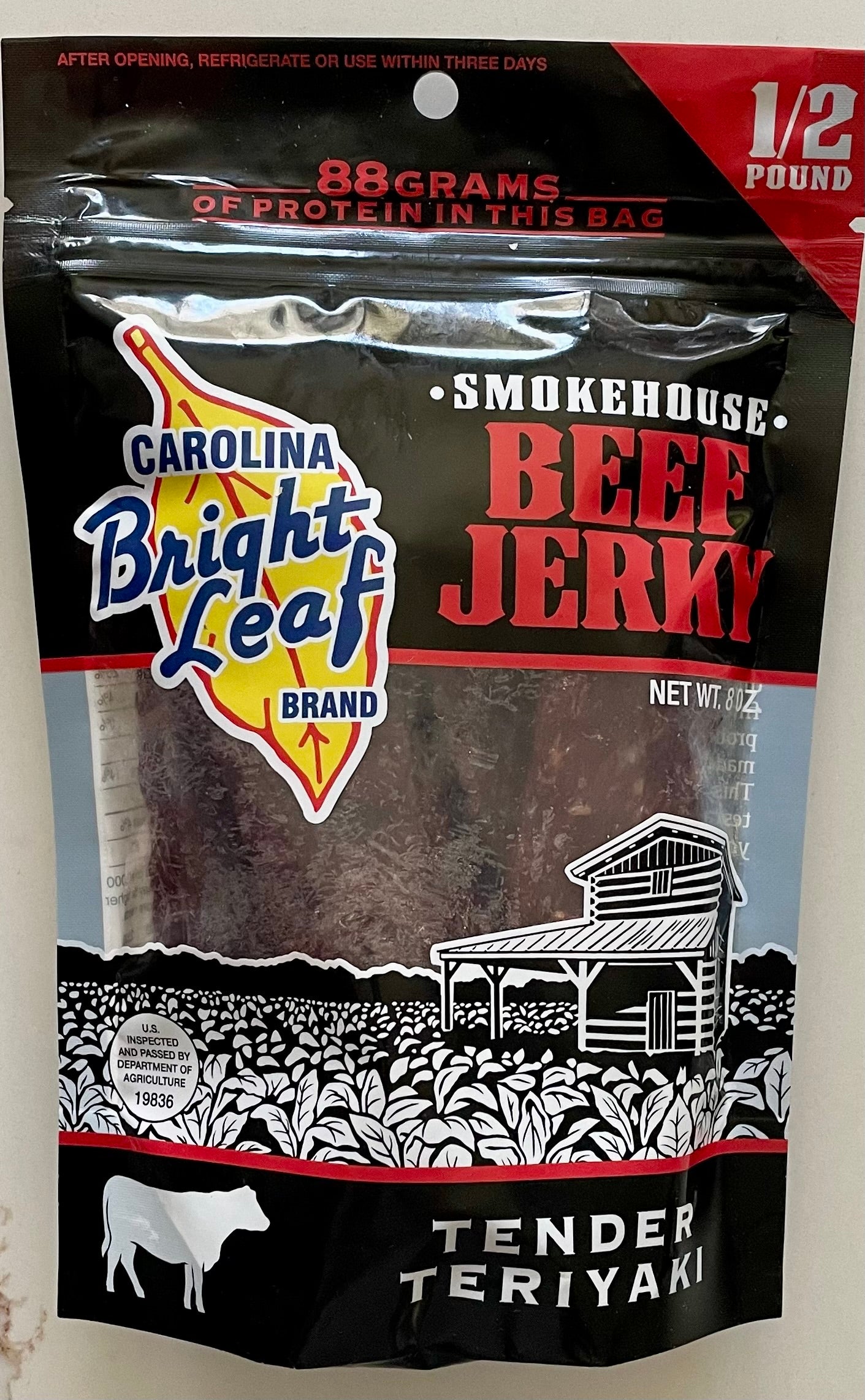 Bright Leaf Beef Jerky- Tender Teriyaki (1/2 Pound Bag) - Bright