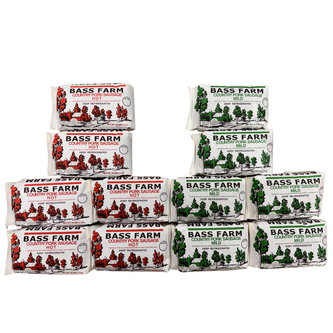 Bass Farm Hot & Mild Sausage - 12 Pack (12 x 1 lb. Packs)
